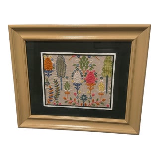 Schumacher “Desna Embroidery” Mounted Textile in Lacquered Gallery Frame For Sale