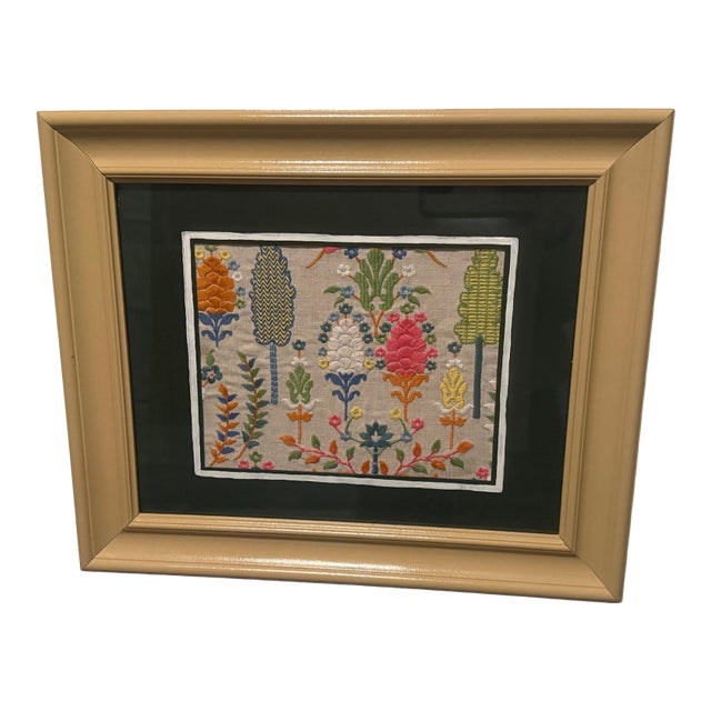 Schumacher “Desna Embroidery” Mounted Textile in Lacquered Gallery Frame For Sale