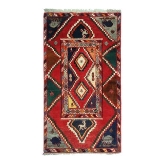 1950s Vintage Gabbeh Tribal Rug in Red With Multicolor Geometric Patterns For Sale