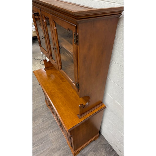 Vintage Tell City Young Republic Colonial Hard Rock Maple China Cabinet & Hutch For Sale - Image 11 of 18