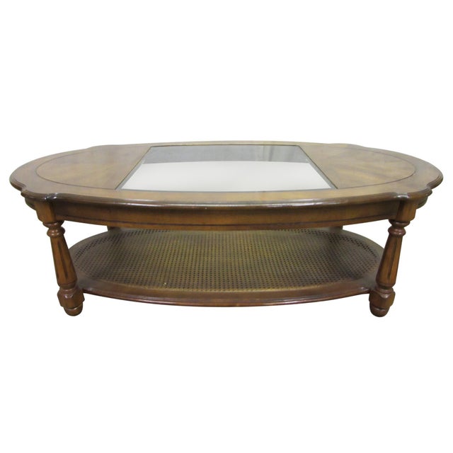 Brown 1990s Oval Oak Coffee Table With Center Glass Top For Sale - Image 8 of 8