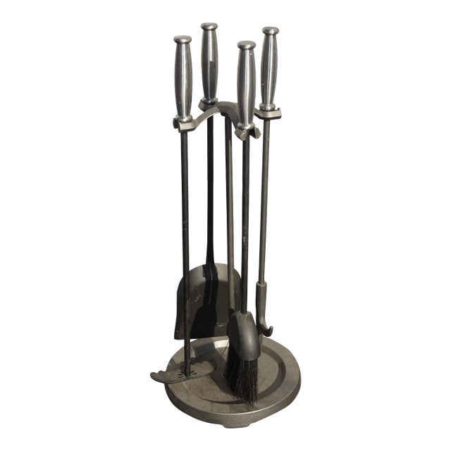 Fp2 Vintage French Country Black & Silver Fireplace Tools 4 Tools For Sale