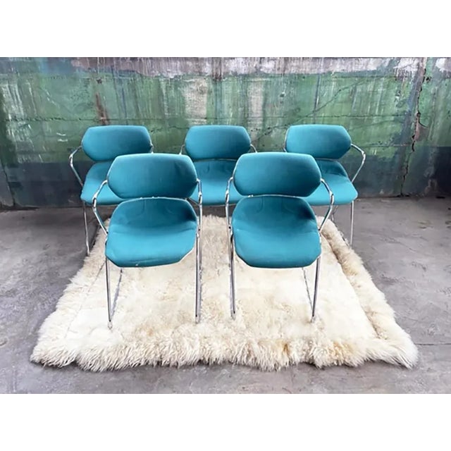 1970s Set of 5 Hugh Acton Early Acton Stacker chairs. In good vintage condition, upholstered in original 1970s textured...