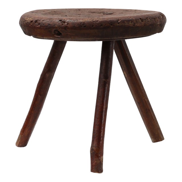 Rustic Wabi-Sabi Style Oak Tripod Stool, France, 1850s For Sale