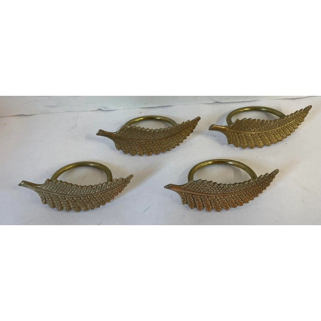 Vintage Brass Leaf Shaped Napkin Rings For Sale - Image 4 of 8
