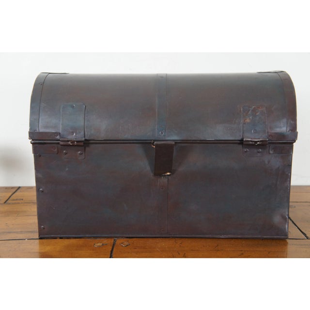Mid 20th Century Vintage Industrial Domed Black Metal Wine Storage Box Chest Trunk For Sale - Image 6 of 12