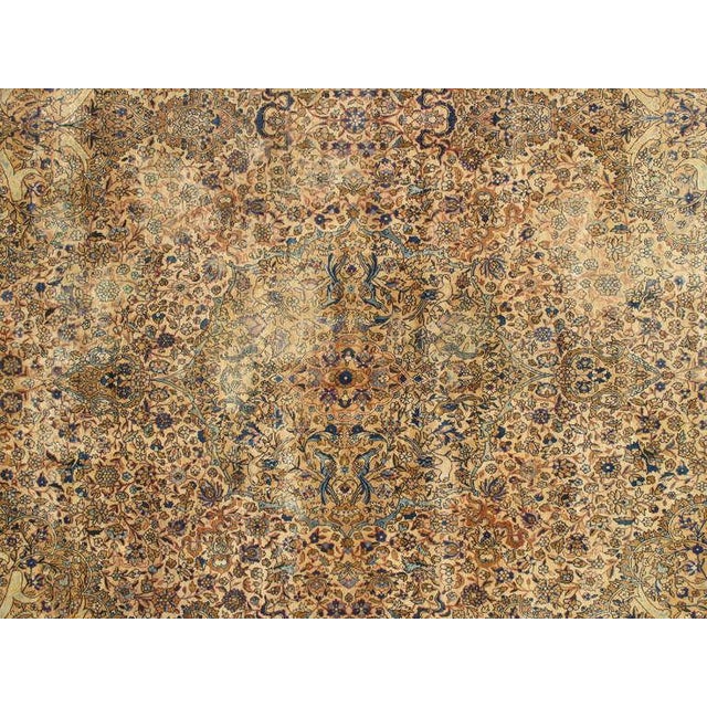 Antique Persian Kerman Carpet, Oriental Rug, Handmade, Ivory, Gold, Blue, Soft For Sale - Image 9 of 18