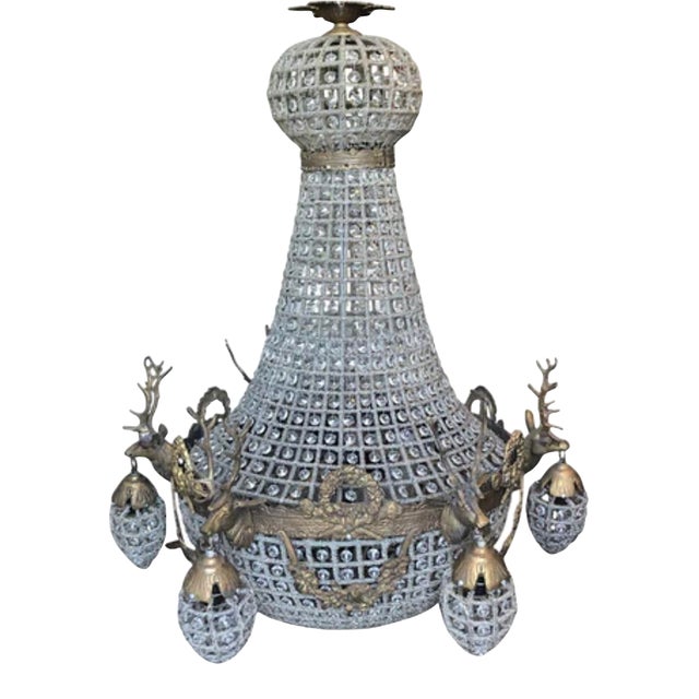 1990s Jumbo Oversized Empire Deer Head 12 Lights Chandelier For Sale