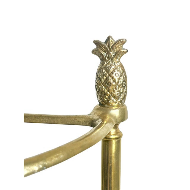 Vintage Cast Brass Demi Lune Umbrella Stick Stand With Pineapple Finials For Sale - Image 12 of 17