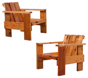 Set of Pine Crate Wood Children's Chairs in the style of Gerrit Rietveld, 1980s