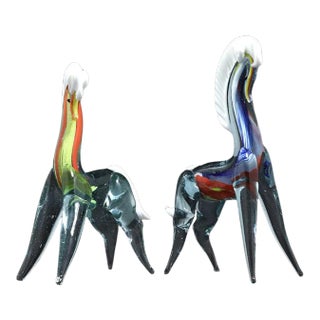 Fulvio Boionconi Two Murano Glass Sculpture Horses With White Manes For Sale