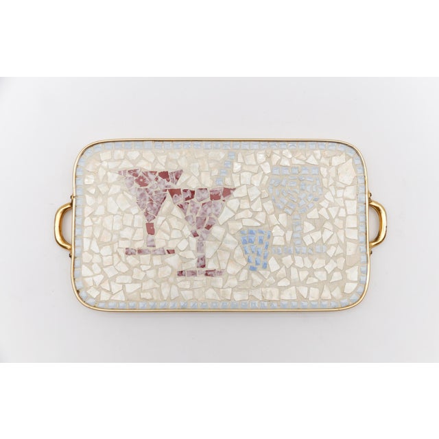 Metal Ceramik Mosaic and Brass Portable Serving Tray, Italy, 1950s For Sale - Image 7 of 7