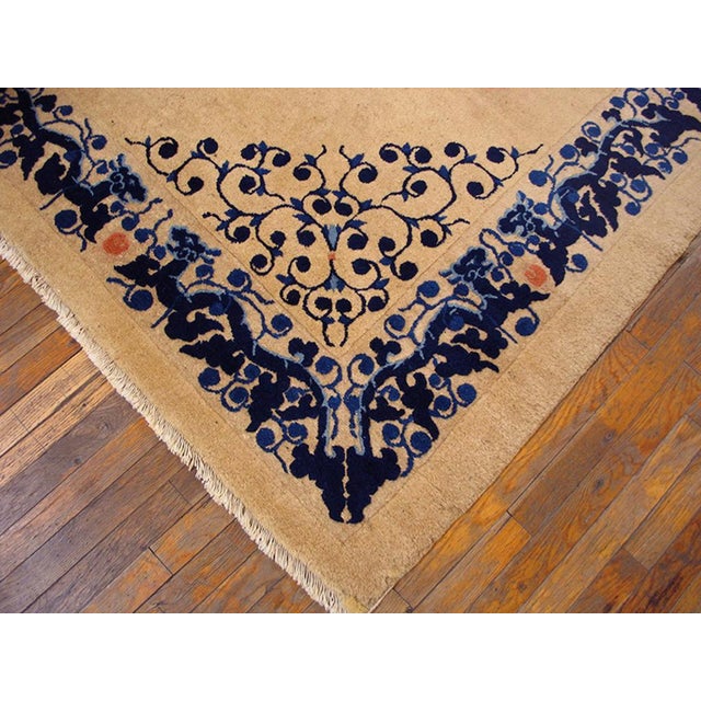 Late 19th Century 1890s Beige Medallion Handknotted Antique Chinese Peking Rug 9'4" X 11'4" Wool Carpet For Sale - Image 5 of 6