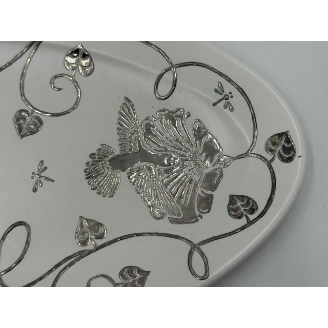 1980s Emilia Castillo Taxco Porcelain & Pure Silver Hummingbird Serving Platter For Sale - Image 14 of 18