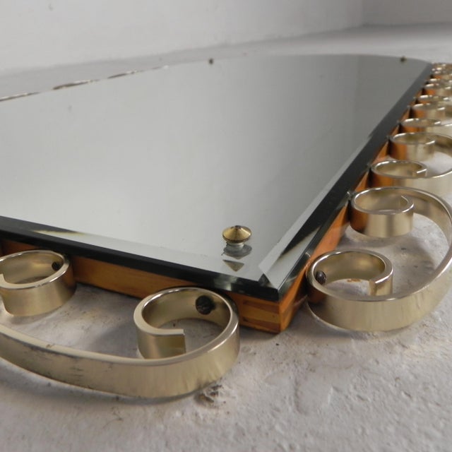 Wood Vintage Faceted Mirror in Aluminum Frame, 1950s For Sale - Image 7 of 13