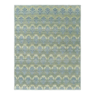 Rug & Kilim’s Custom Block Print Rug Design with Blue and Green Floral Pattern - 3x8 For Sale