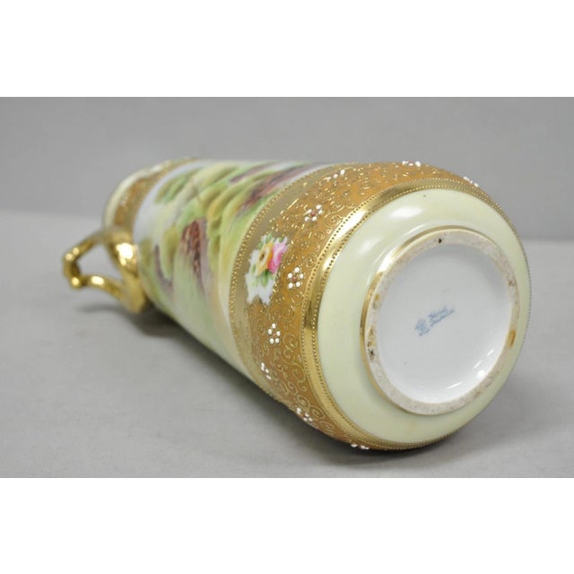 Antique Nippon Hand Painted Lake Scene Art Nouveau Twin Handle Porcelain Vase For Sale - Image 13 of 15