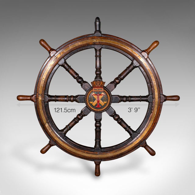 4' Large Antique Ship's Wheel, English, Oak, Decorative Maritime Helm, Victorian For Sale - Image 9 of 10