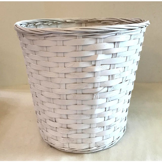 Mid 20th Century Vintage White Wicker Waste Basket For Sale - Image 5 of 7
