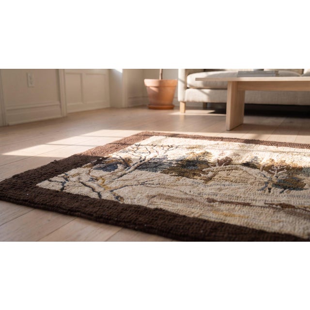 Ivory 1930s Multicolor Scene Pictorial Antique American Hooked Rug 2'4" X 3'0" Handknotted Wool Carpet For Sale - Image 8 of 9