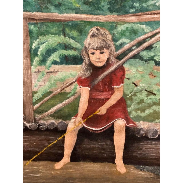 Original Portrait Painting Little Girl Fishing Off Bridge Framed For Sale In Nashville - Image 6 of 7