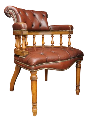 Victorian Style Brown Leather and Beech Desk Chair, 1960s