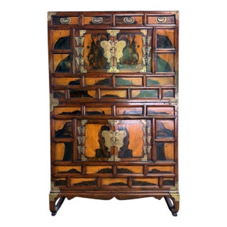 Antique Korean Two-Level Storage Chest Ich’ung Nong with Persimmon Panels For Sale