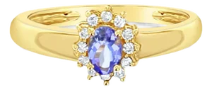 Tanzanite Diamond Halo Ring .61cttw 14k Yellow Gold, Size 5