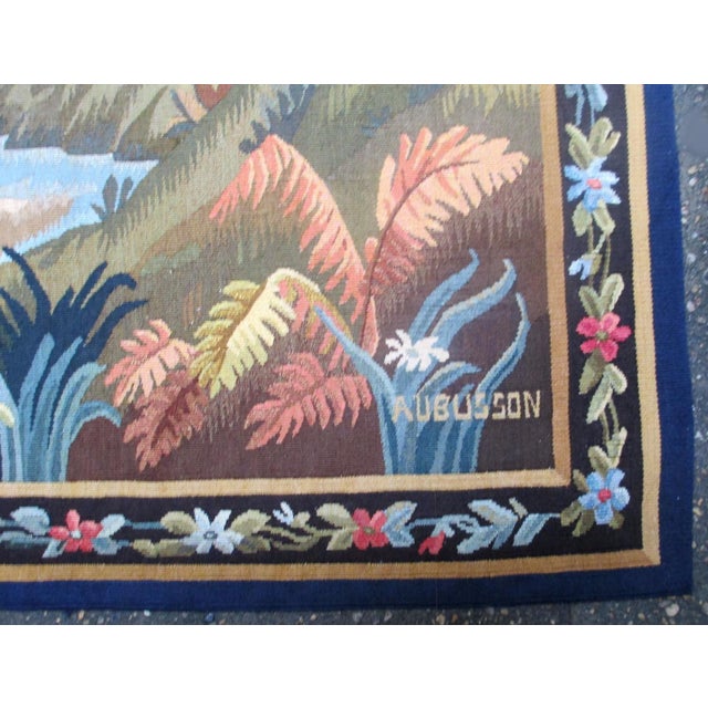 Textile Beautiful Aubusson Tapestry With Charming Country Landscape For Sale - Image 7 of 9