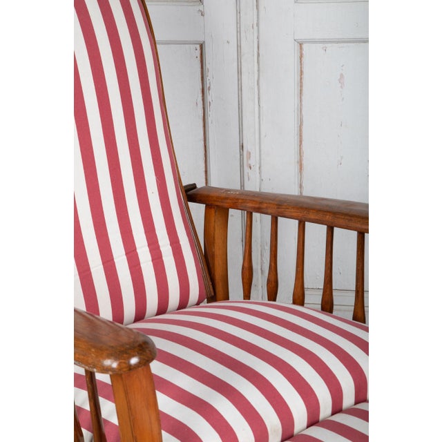 1920s French Morris Reclining Chair With Red Stripe Cushions For Sale - Image 4 of 10