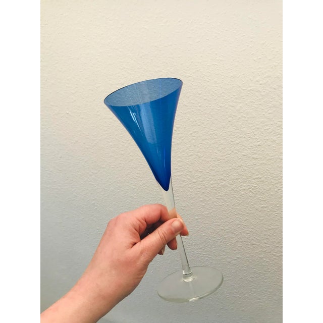 Contemporary Blown Glass Cobalt Blue Champaign Flutes - Set of 4 For Sale - Image 3 of 6
