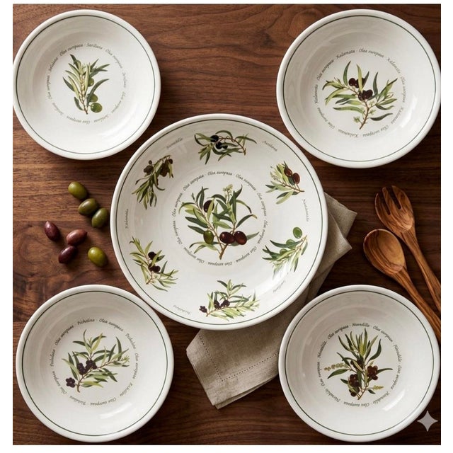 A beautiful and highly sought-after Williams Sonoma Olea Europaea 5-piece serving and salad bowl set featuring the retired...