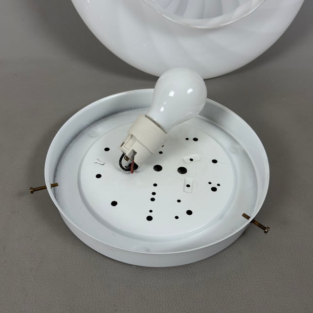 Metal Space Age Murano Glass Swirl Ceiling Lamp in Glossy White, 1970s For Sale - Image 7 of 11
