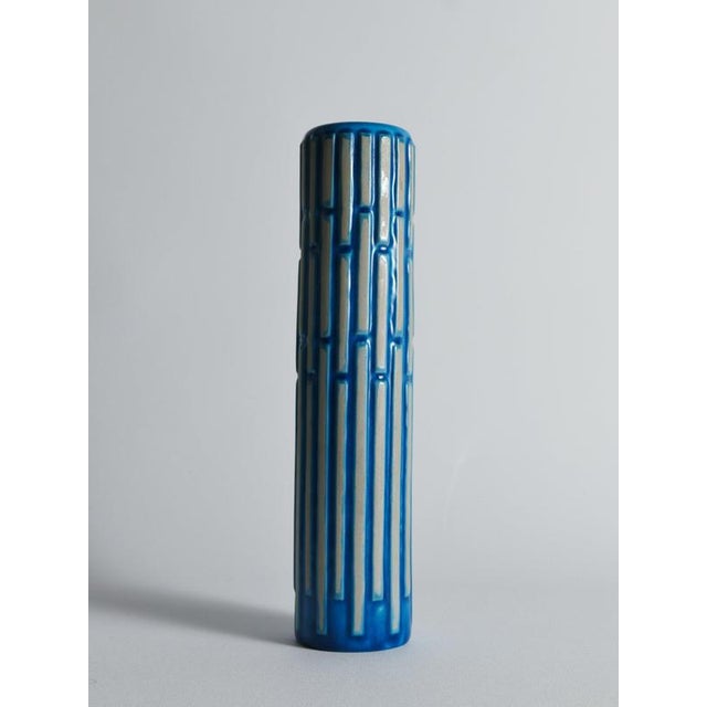 Tall Slender Blue Ceramic Cylinder Vase by Carl-Harry Stålhane for Rörstrand, 1960s For Sale - Image 6 of 18
