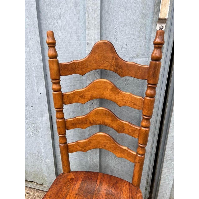 Mid 20th Century Set of Six Vintage Thick Solid Wood Ladder Back Dining Chairs Large Size by