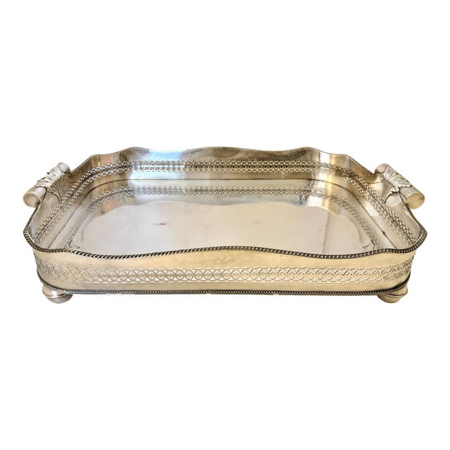 Large English Victorian Silverplate Handled Gallery Tray For Sale