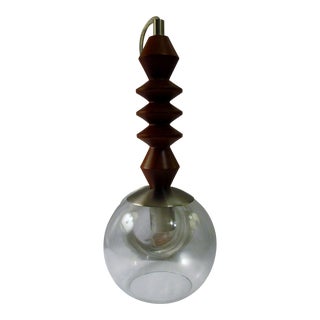 Vintage Intertek Hextra Threshold Pendant Light, Turned Wood Glass Globe Style Hx-P0068 For Sale