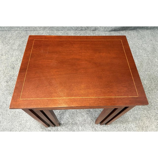 Late 20th Century Set of 3 Inlaid Mahogany Nesting Tables For Sale - Image 13 of 18