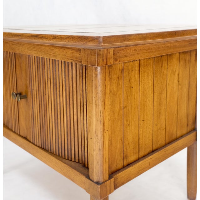 Pair Tomlinson Tambour Door Fossil Marble Top Side End Night Stands Tables Mint! For Sale - Image 10 of 14