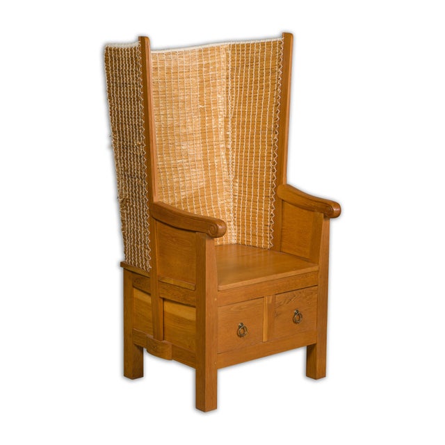 Late 20th Century Orkney Island Scottish Oak Wingback Chair with Two Drawers, Vintage For Sale - Image 5 of 12