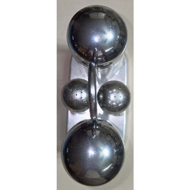 Memphis Mid 20th Century Alessi Condiment Service 5070 Design Ettore Sottsass Stainless Steel & Glass Memphis Design - 4 pcs with Holder For Sale - Image 3 of 5