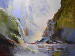 Contemporary Landscape Oil Painting, "Glissade" Cliff-Side