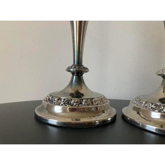 English Georgian Design Silver Plate Tall Candlesticks- A Pair For Sale - Image 4 of 12