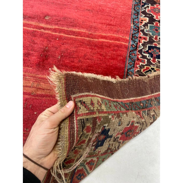 Late 19th Century Late 19th Century Ancient Kurdish Reds Aubergine & Emerald Green Runner Rug 4.3 X 11.10 For Sale In Milwaukee - Image 6 of 12