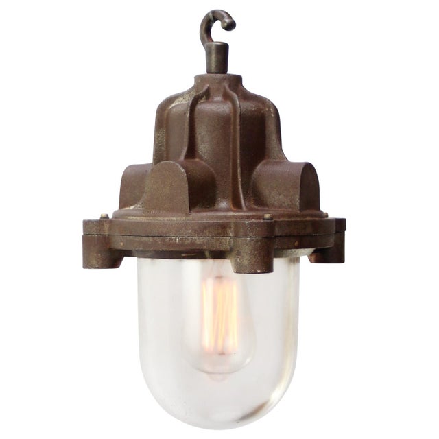 1950s Vintage Industrial Rust Cast Iron Clear Glass Pendant by Industria Rotterdam For Sale - Image 5 of 6