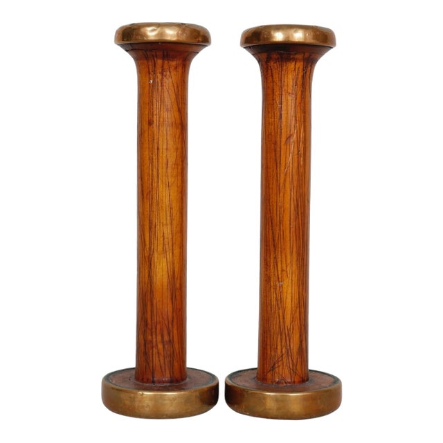Antique Yarn Spool Candlestick Holders, a Pair For Sale