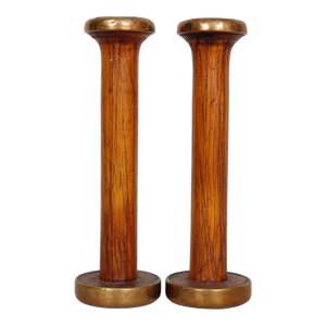 Antique Yarn Spool Candlestick Holders, a Pair