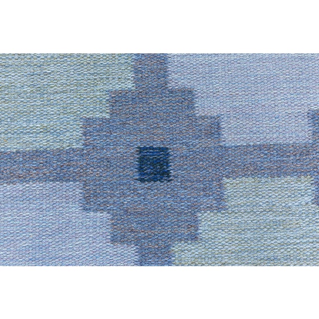 Mid 20th Century Doris Leslie Blau Swedish Geometric Blue Flat Woven Rug For Sale - Image 5 of 9