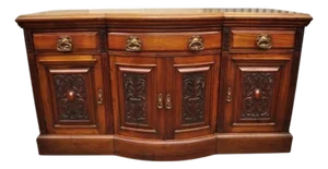 Antique French Renaissance Art Nouveau Mahogany Bowed Front Buffet Sideboard