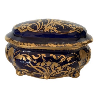 Blue Porcelain Box with Gilt Highlights, 1900s For Sale